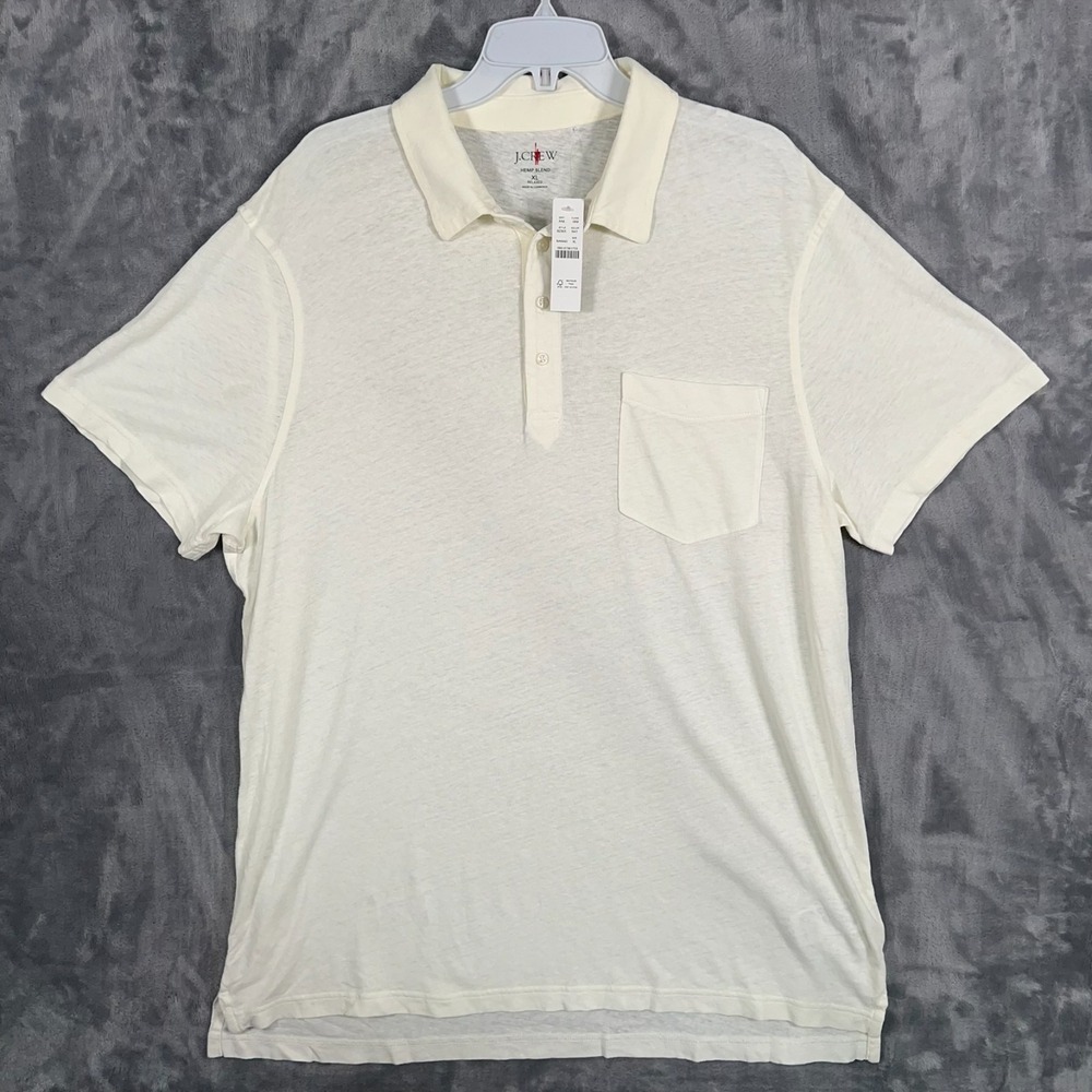 J Crew Hemp Organic Cotton Blend Polo Shirt Mens XL New Ivory White Oarsman